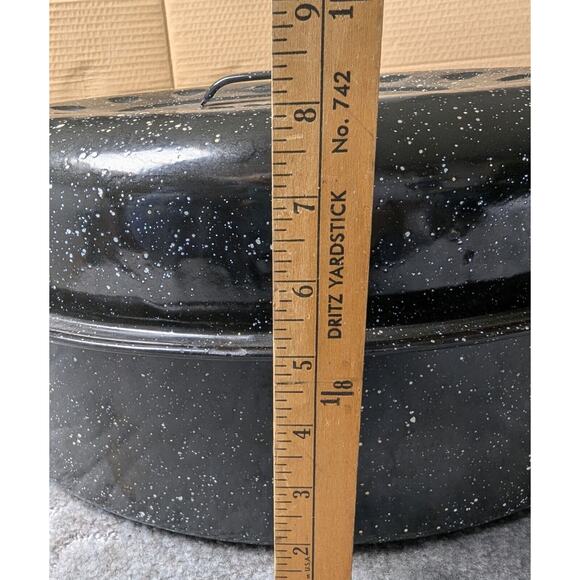 GHC Enamelware Turkey Roaster Lid 16x12x4 BLACK WHITE SPECK USA - Picture 4 of 14